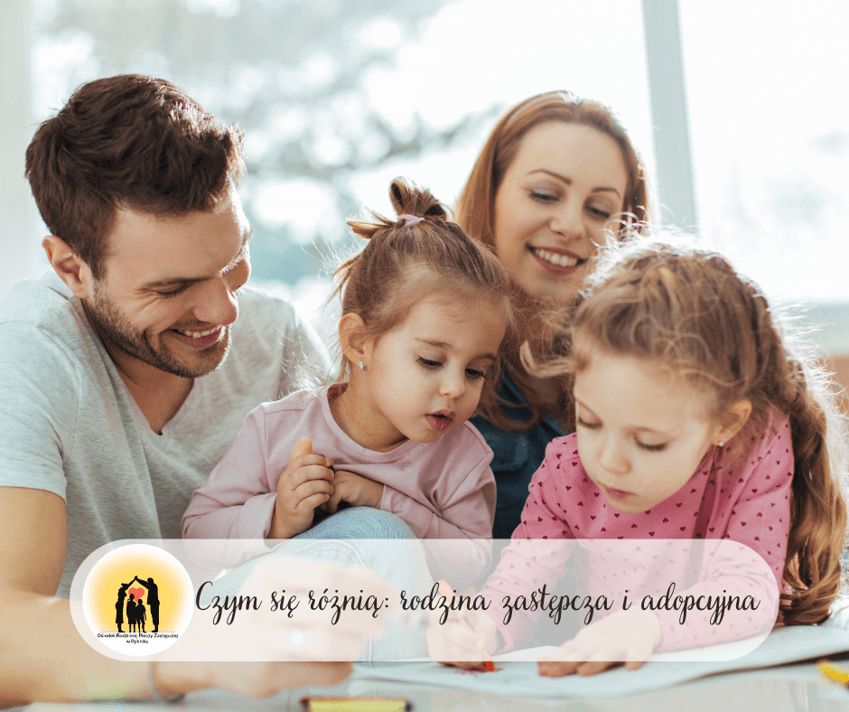 Infografika porównująca różnice między rodziną zastępczą a adopcyjną