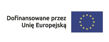 Napis 'Dofinansowane przez Unię Europejską' i flaga europejska przedstawiająca 12 złotych gwiazd na błękitnym tle