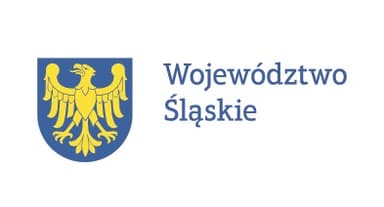 Złoty orzeł w błękitnym polu z dopiskiem Województwo Śląskie